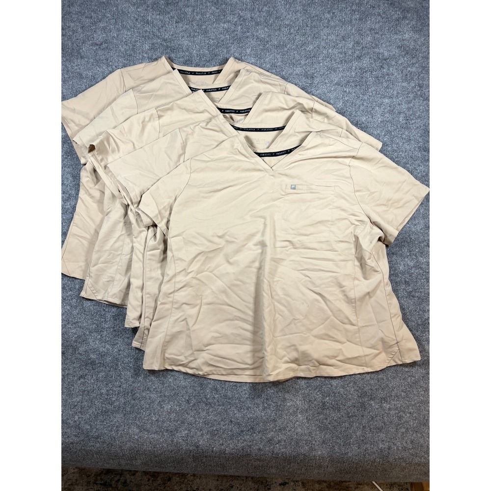 Set Of 5 Fabletics Vital 1 Pocket Scrub Top Womens 4X Beige Stretch Anti Shrink